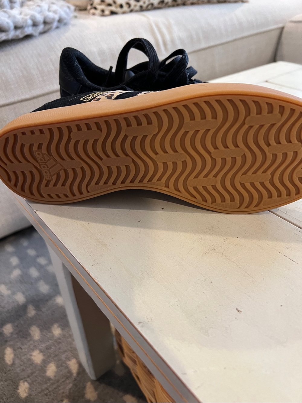 adidas Black Sneakers with Leopard-Print Stripes and Gum Sole - Picture 2 of 3